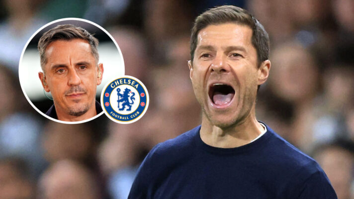 Gary Neville, Chelsea badge and Xabi Alonso - copyright F365