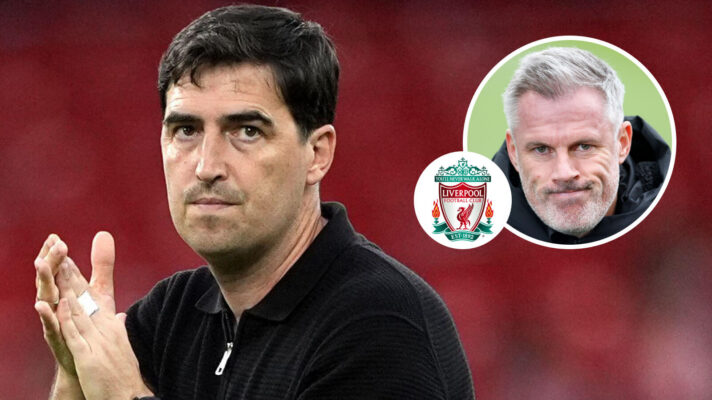 Andoni Iraola, Liverpool badge and Jamie Carragher - copyright F365