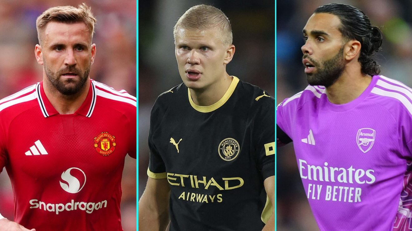 Luke Shaw, Erling Haaland and David Raya