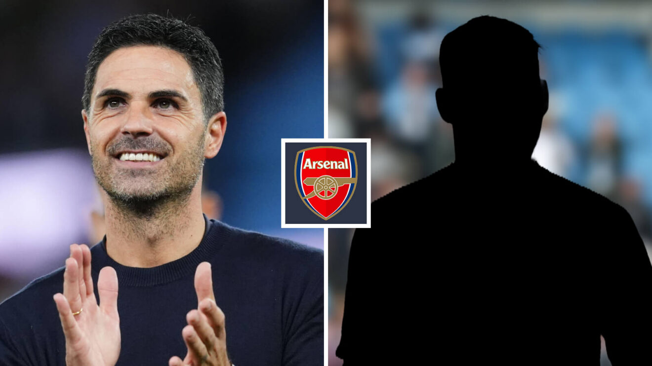 Split image of Arsenal manager Mikel Arteta and a shadow, with the Arsenal badge in between - copyright F365