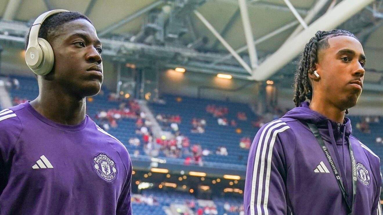 Manchester United players Kobbie Mainoo and Leny Yoro