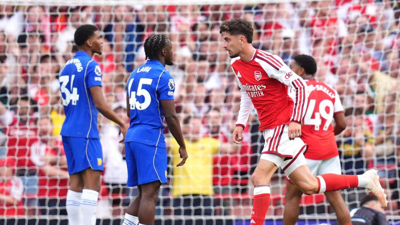 Kai Havertz celebrates his equaliser for Arsenal in a 2-1 Premier League win against Chelsea