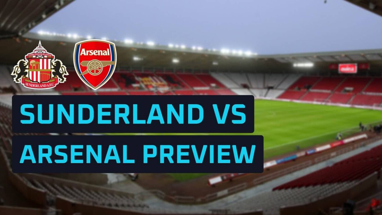 Sunderland and Arsenal badges on a backdrop of the Stadium of Light