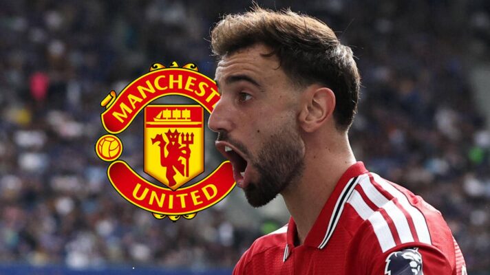 Manchester United badge and Bruno Fernandes - copyright F365