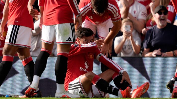 Bruno Fernandes of Man Utd on ground