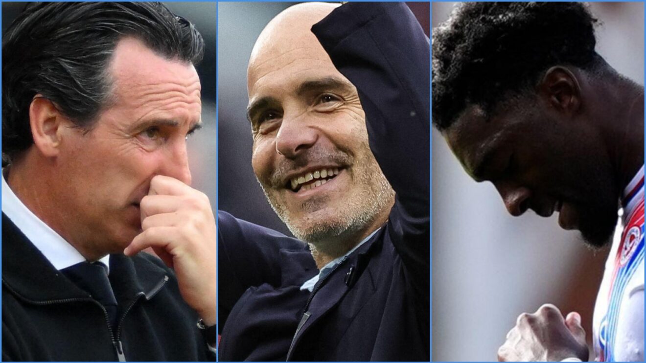 Aston Villa coach Unai Emery, Enzo Maresca of Manchester City and Crystal Palace's Axel Disasi