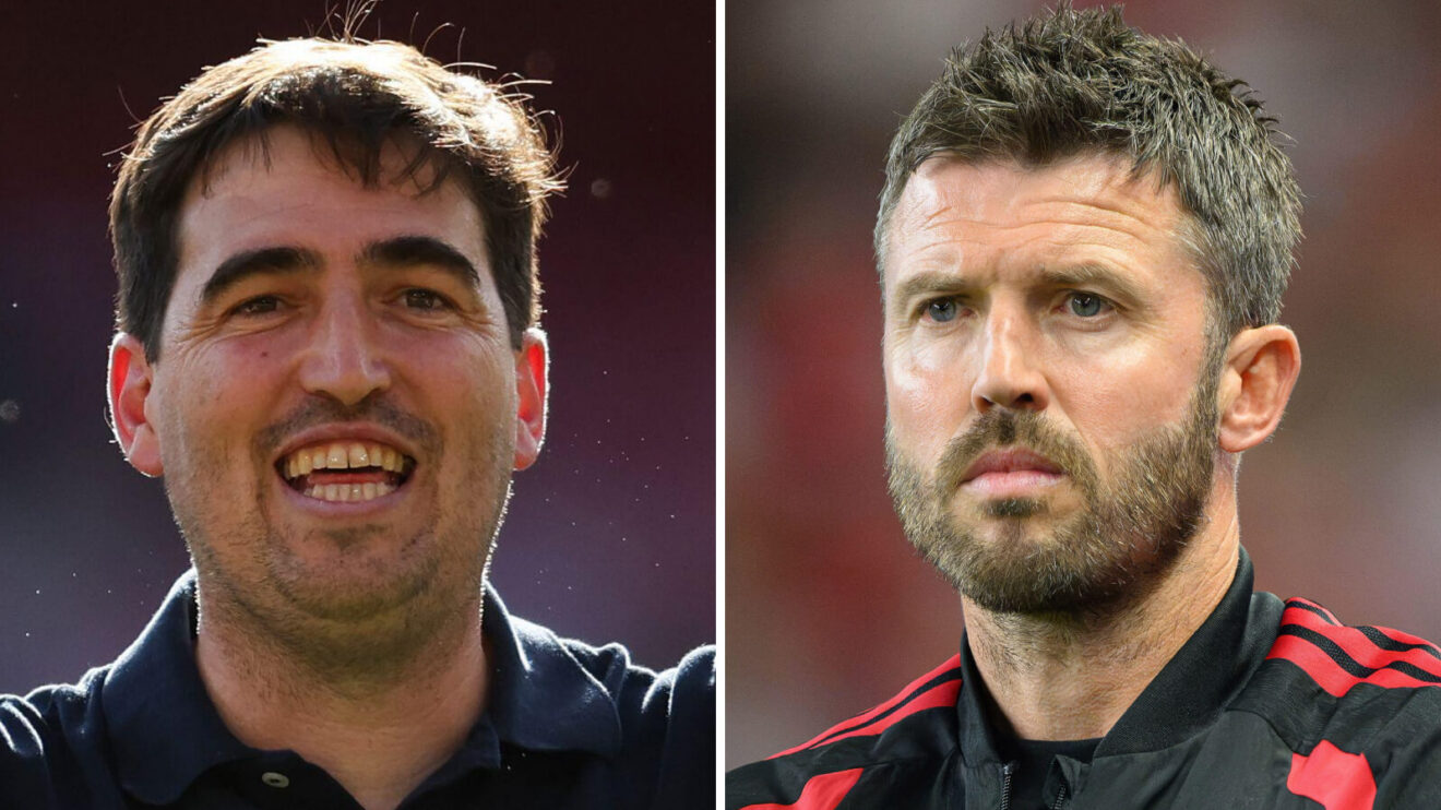 Fractured image of Liverpool manager Andoni Iraola and also Manchester Joined manager Michael Carrick - copyright F365