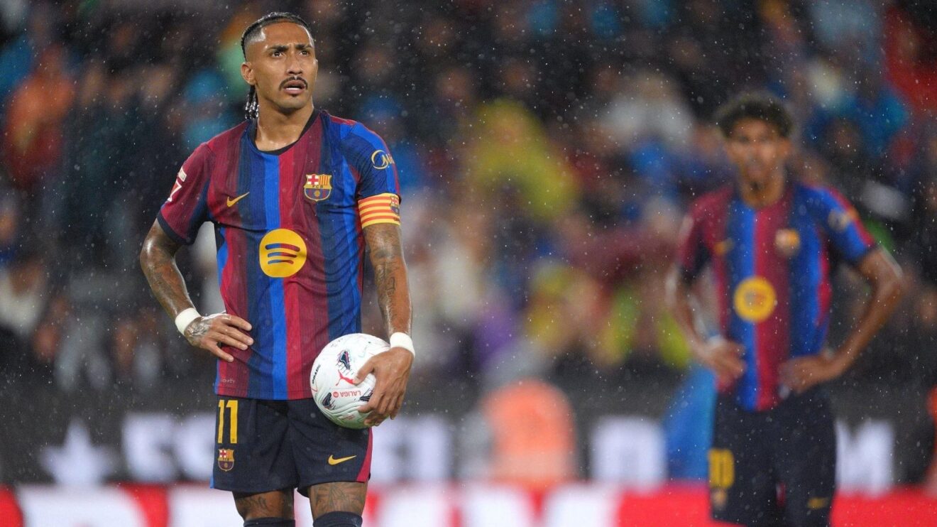 Barcelona, Spain. 16th Sep, 2026. Raphael Dias Belloli Raphinha of FC Barcelona celebrates his goal during the La Liga EA Sports match between FC Barcelona and Real Racing Club de Santander played at Spotify Camp Nou Stadium on 16 Sept 2026 in Barcelona, Spain.