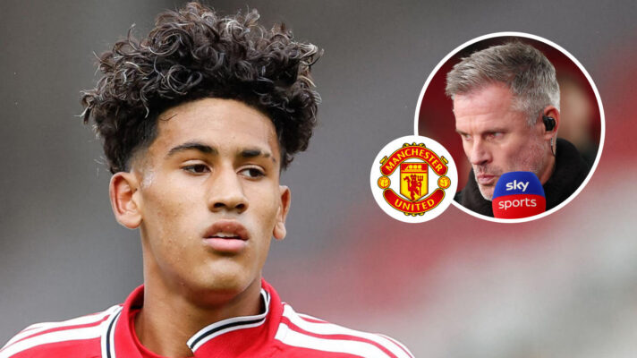 JJ Gabriel, Manchester United badge and Jamie Carragher - copyright F365