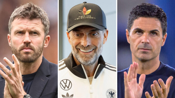 Michael Carrick, Jurgen Klopp and MIkel Arteta.
