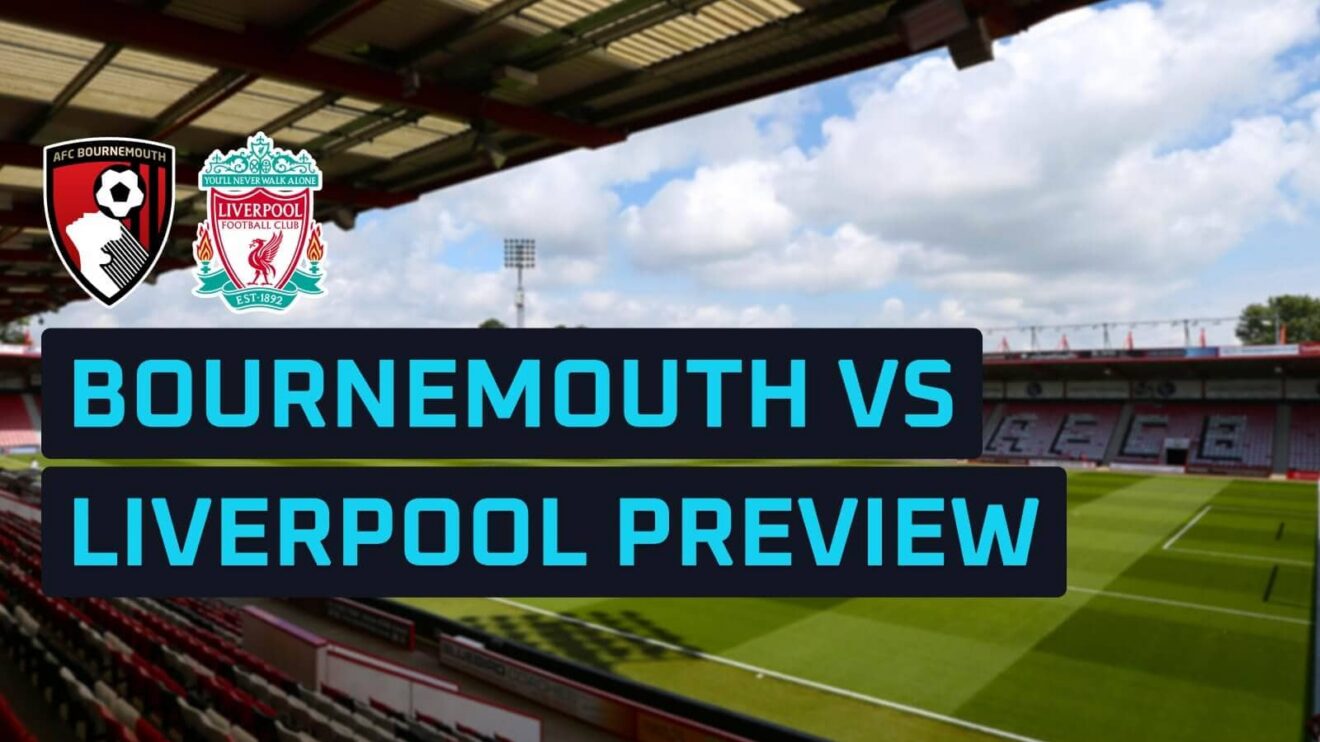 Bournemouth and Liverpool badges displayed on a backdrop of the Vitality Stadium