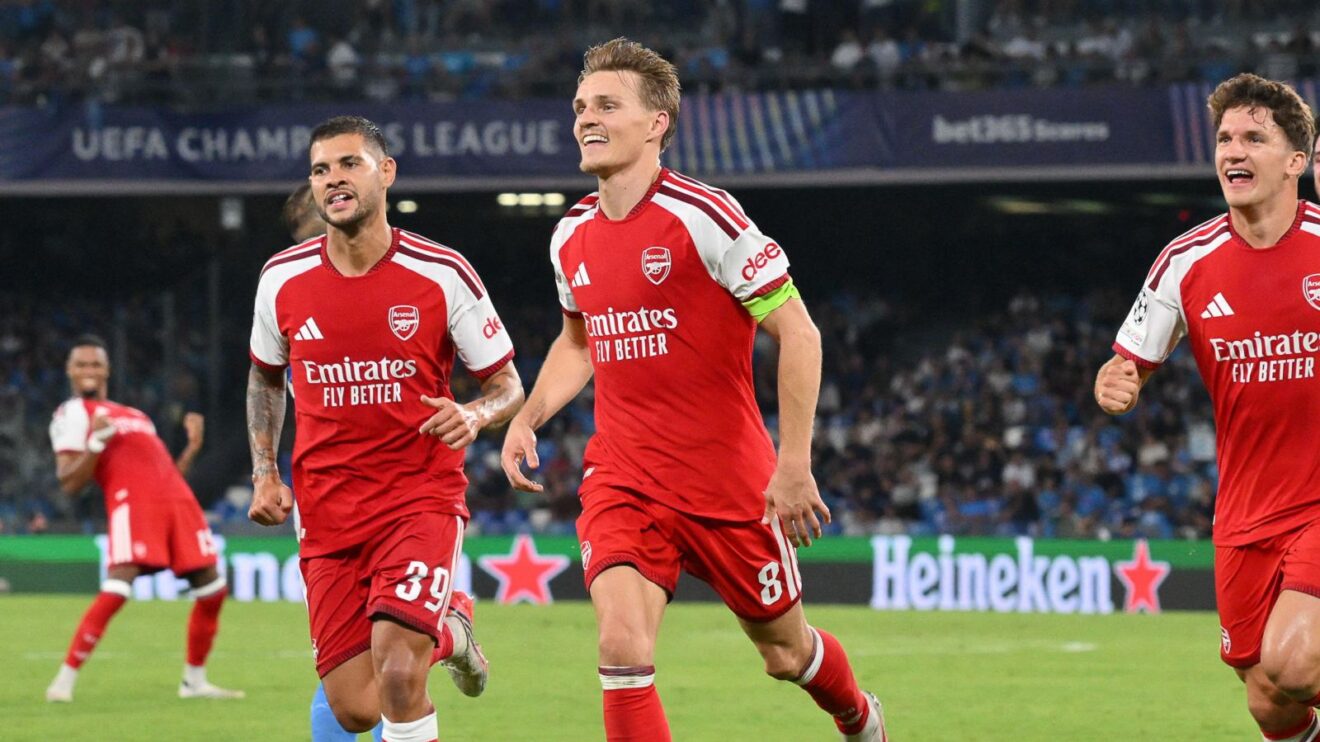 Arsenal midfielders Bruno Guimaraes and Martin Odegaard