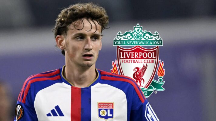 Lyon star Tyler Morton with Liverpool badge