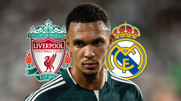 Liverpool badge, Trent Alexander-Arnold and Real Madrid badge - copyright F365