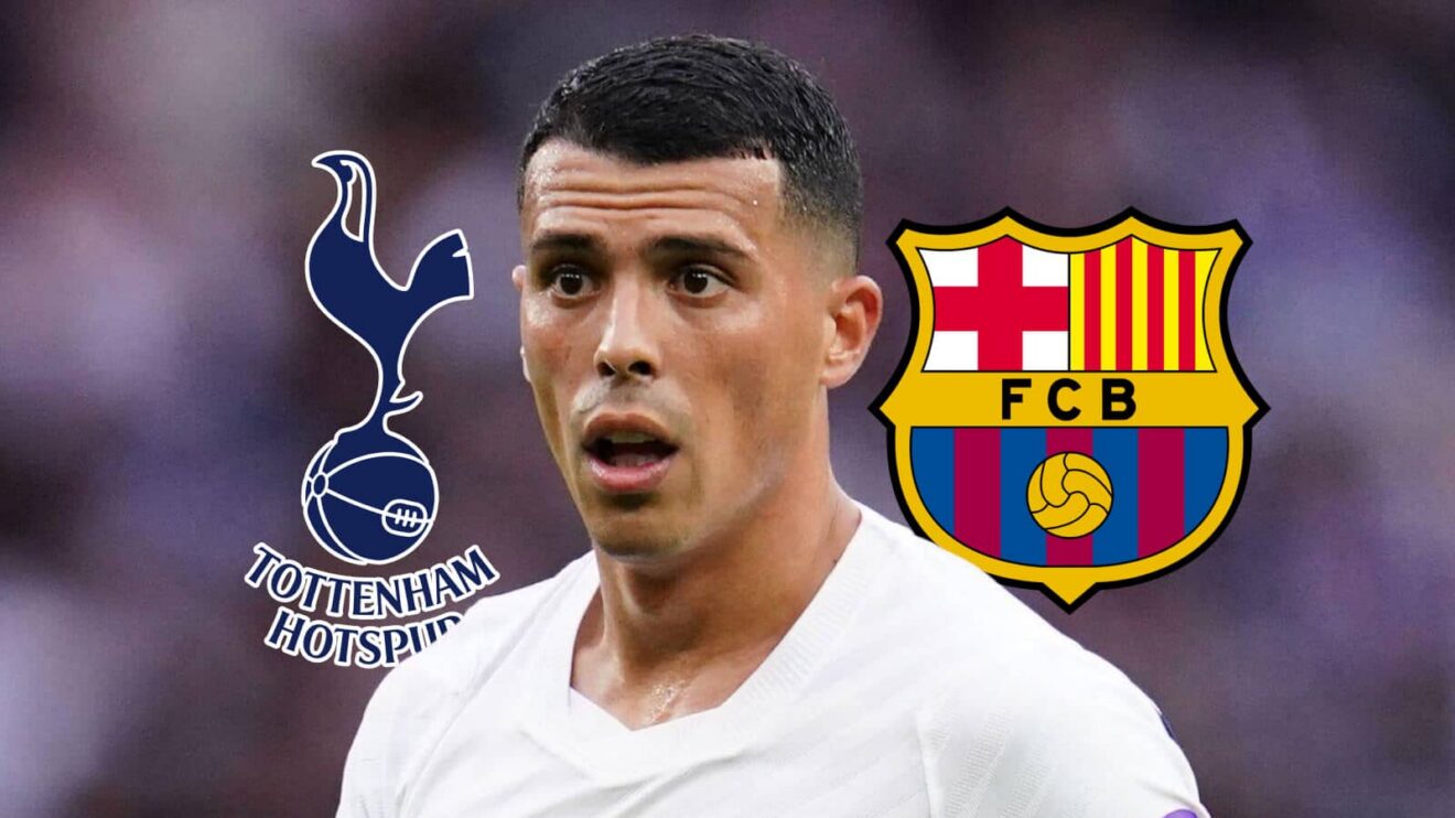 Tottenham Hotspur badge, Pedro Porro as well as Barcelona badge - copyright F365
