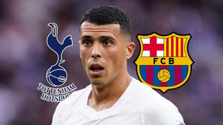 Tottenham Hotspur badge, Pedro Porro and Barcelona badge - copyright F365