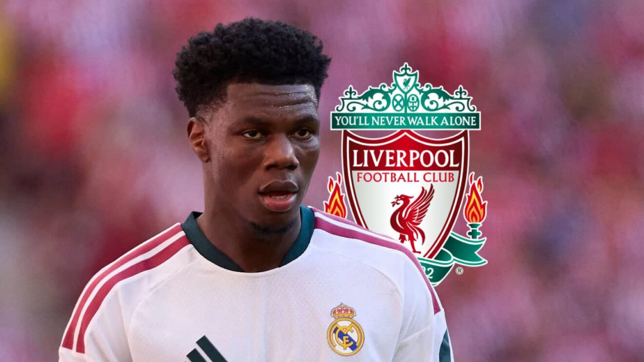 Real Madrid midfielder Aurelien Tchouameni, Liverpool badge