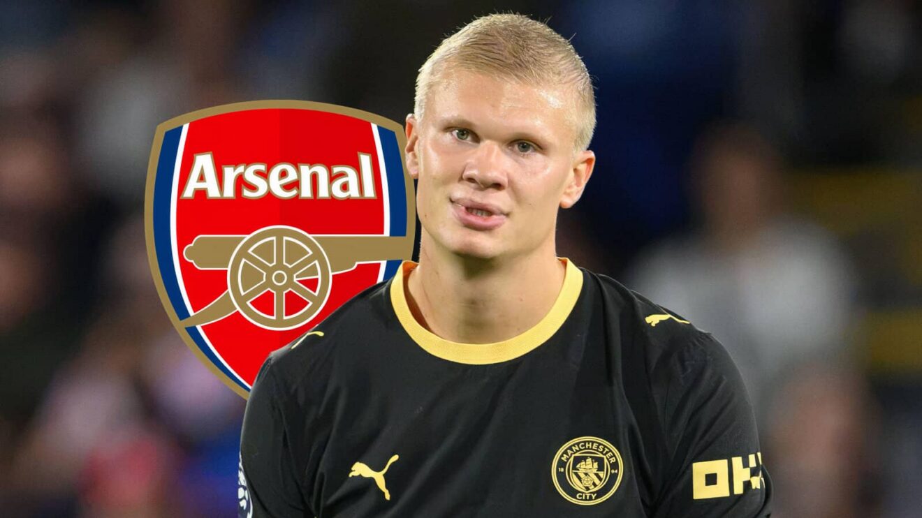 Arsenal badge, Man City striker Erling Haaland