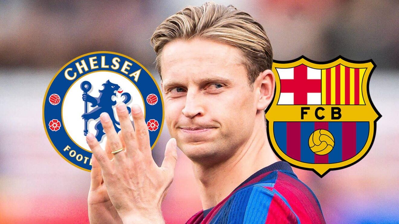 Chelsea badge, Frenkie de Jong as well as Barcelona badge - copyright F365