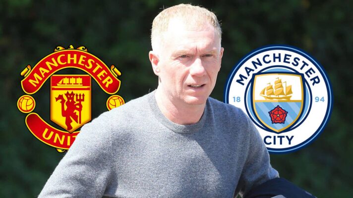 Manchester United badge, Paul Scholes and Manchester City badge - copyright F365