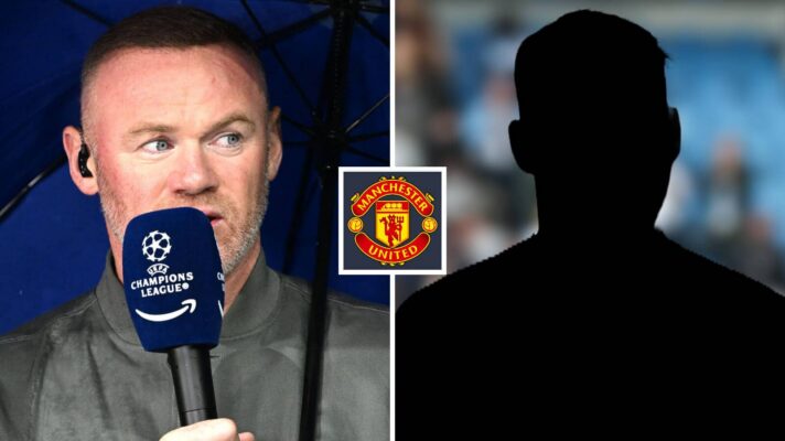 Split image of Manchester United legend Wayne Rooney and a shadow, with the Manchester United badge in between - copyright F365