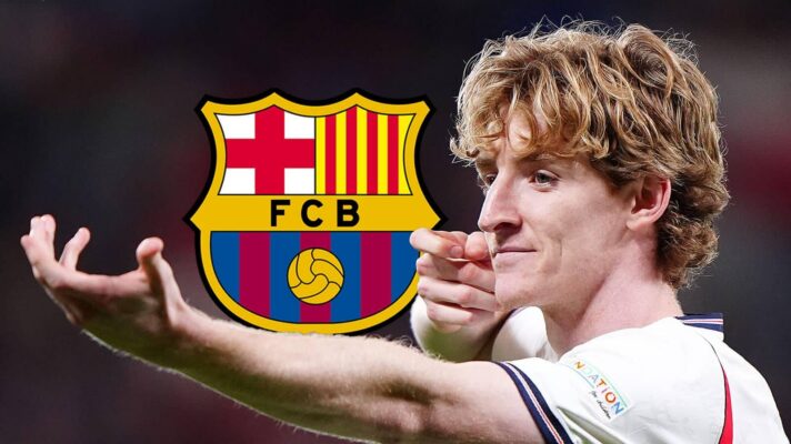 Barcelona badge and England international Anthony Gordon - copyright F365