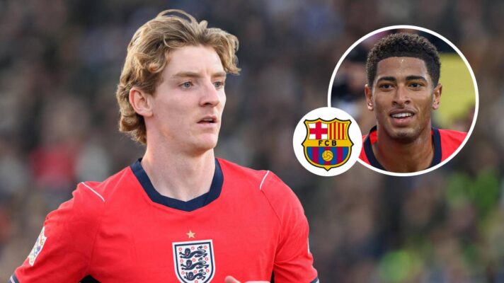 Anthony Gordon, Barcelona badge and Jude Bellingham - copyright F365
