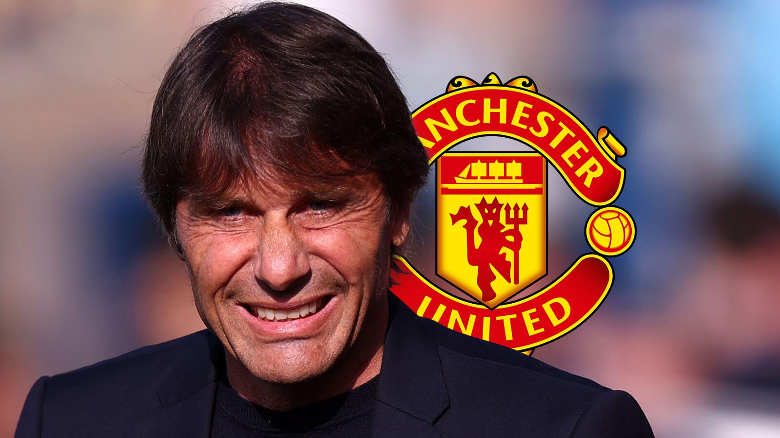 Antonio Conte with the Manchester United badge