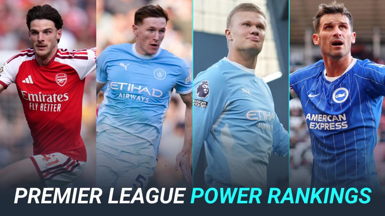 Premier League power rankings graphic with Declan Rice, Elliot Anderson, Erling Haaland and Pascal Gross