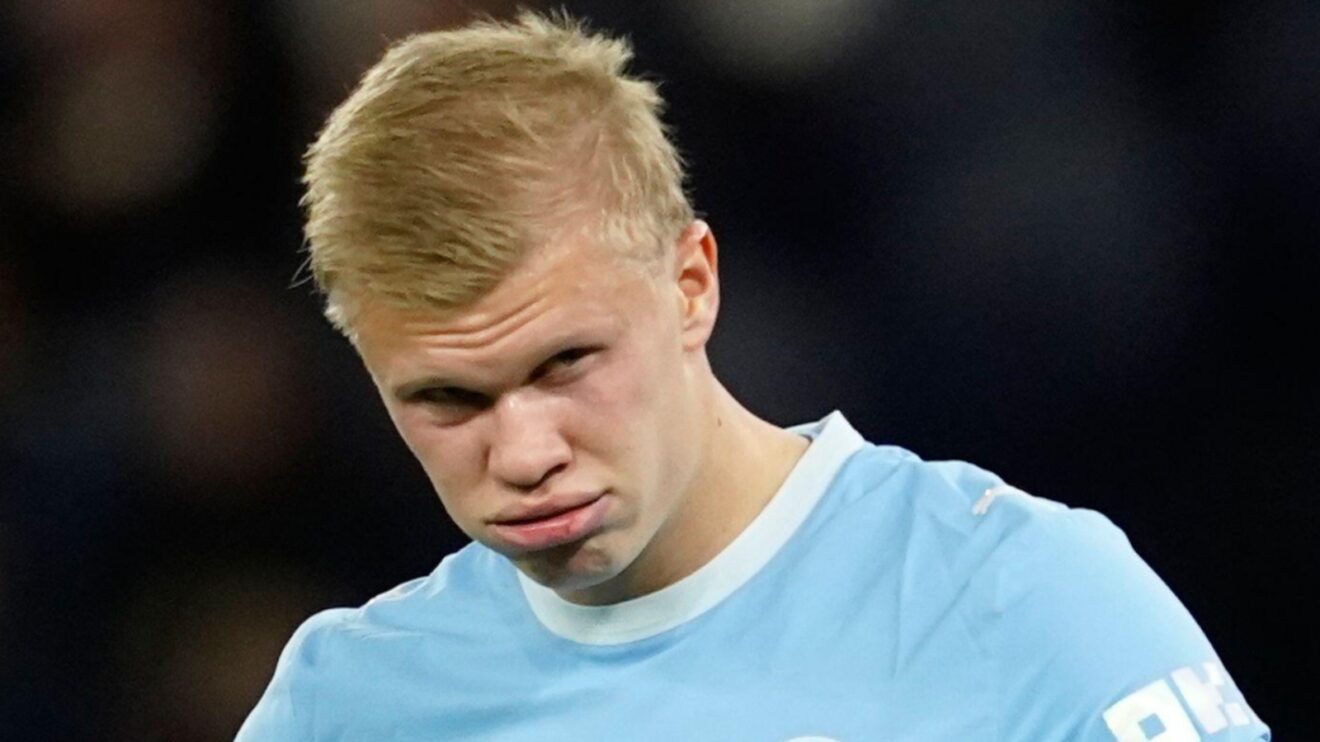 Manchester City striker Erling Haaland against Paris Saint-Germain