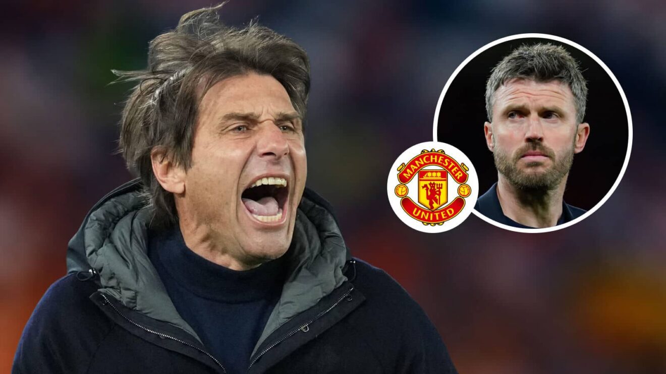 Antonio Conte, Manchester United badge and Michael Carrick - copyright TEAMtalk