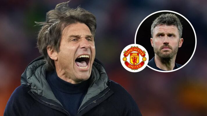 Antonio Conte, Manchester United badge and Michael Carrick - copyright TEAMtalk