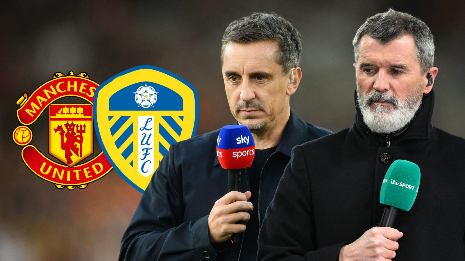 F365 Gary Neville and Roy Keane with the Leeds and Man Utd badges 1