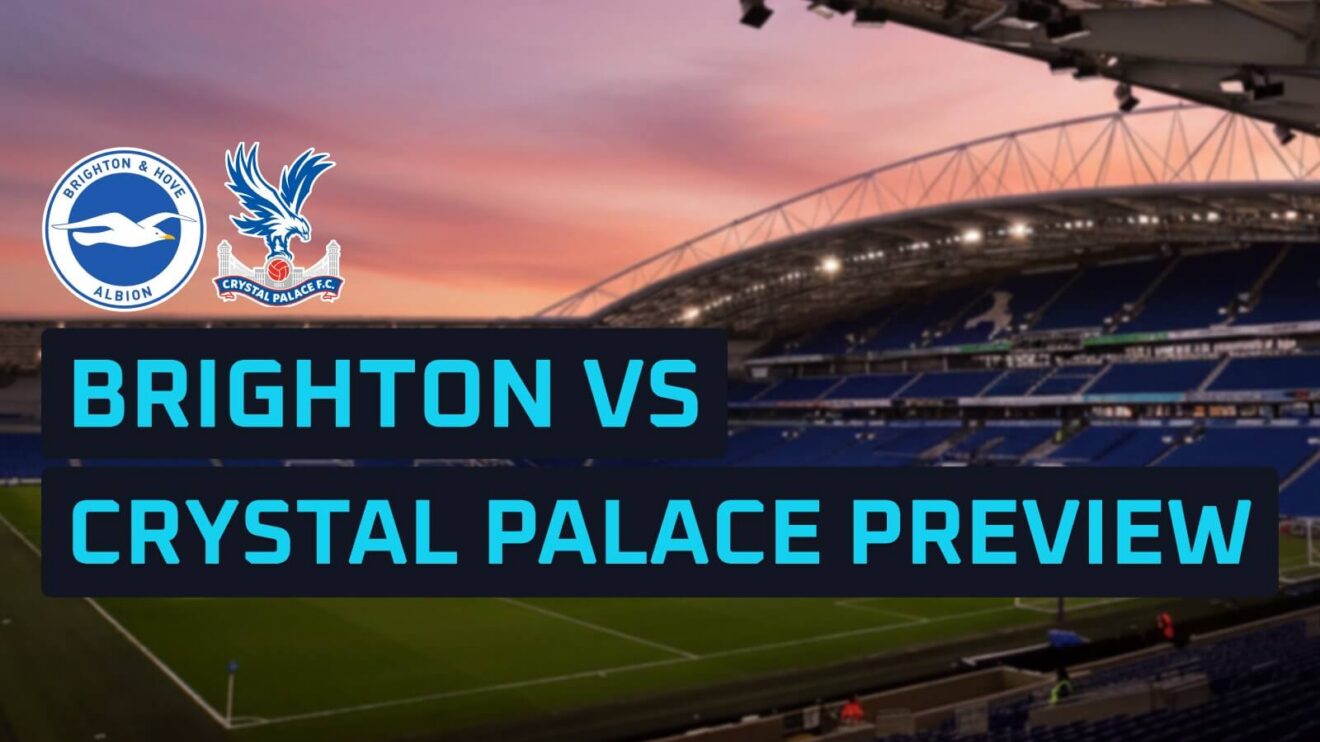 Brighton and Crystal Palace club badges against a backdrop of the Amex Stadium