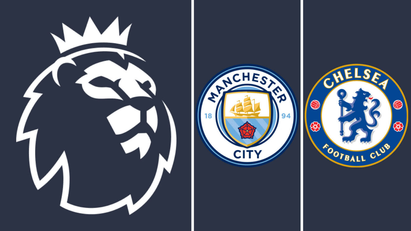 Man Metropolis and also Chelsea badges with the Premier League logo