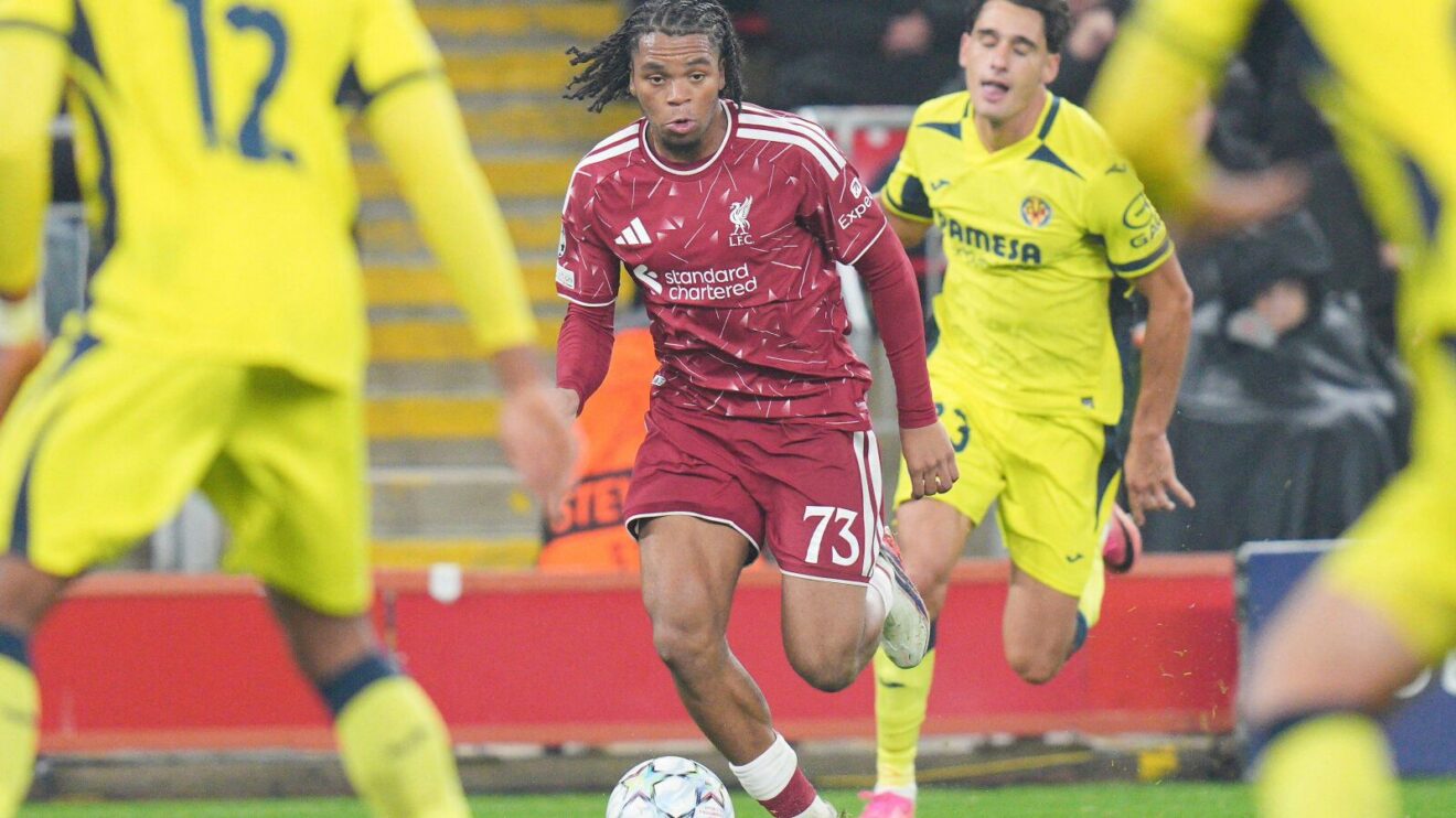 Rio Ngumoha in Champions League action for Liverpool against Villarreal at Anfield