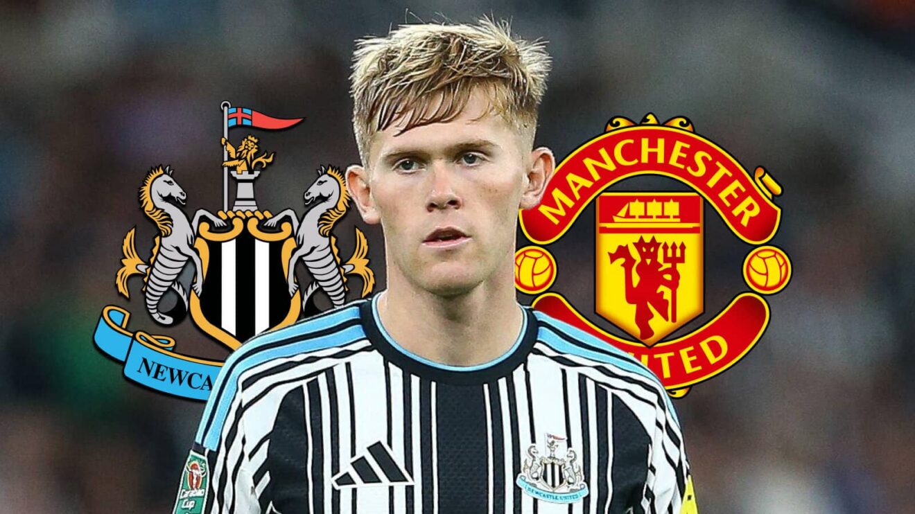 Target. Sign Man Lewis Hall reacts after learning Man Utd want to sign him from Newcastle