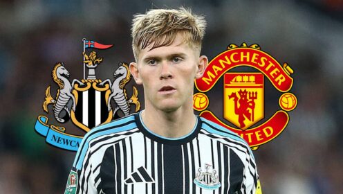 Lewis Hall reacts after learning Man Utd want to sign him from Newcastle