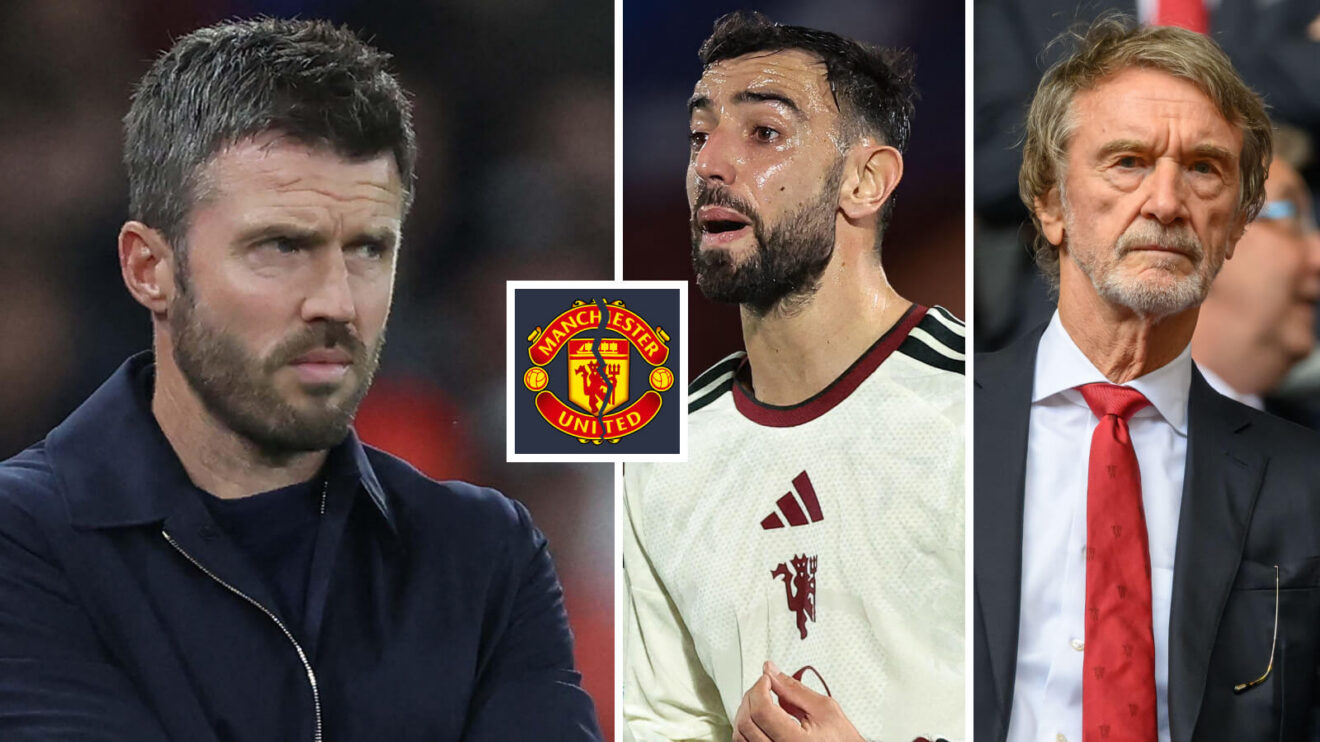 Michael Carrick, Bruno Fernandes & Sir Jim Ratcliffe.