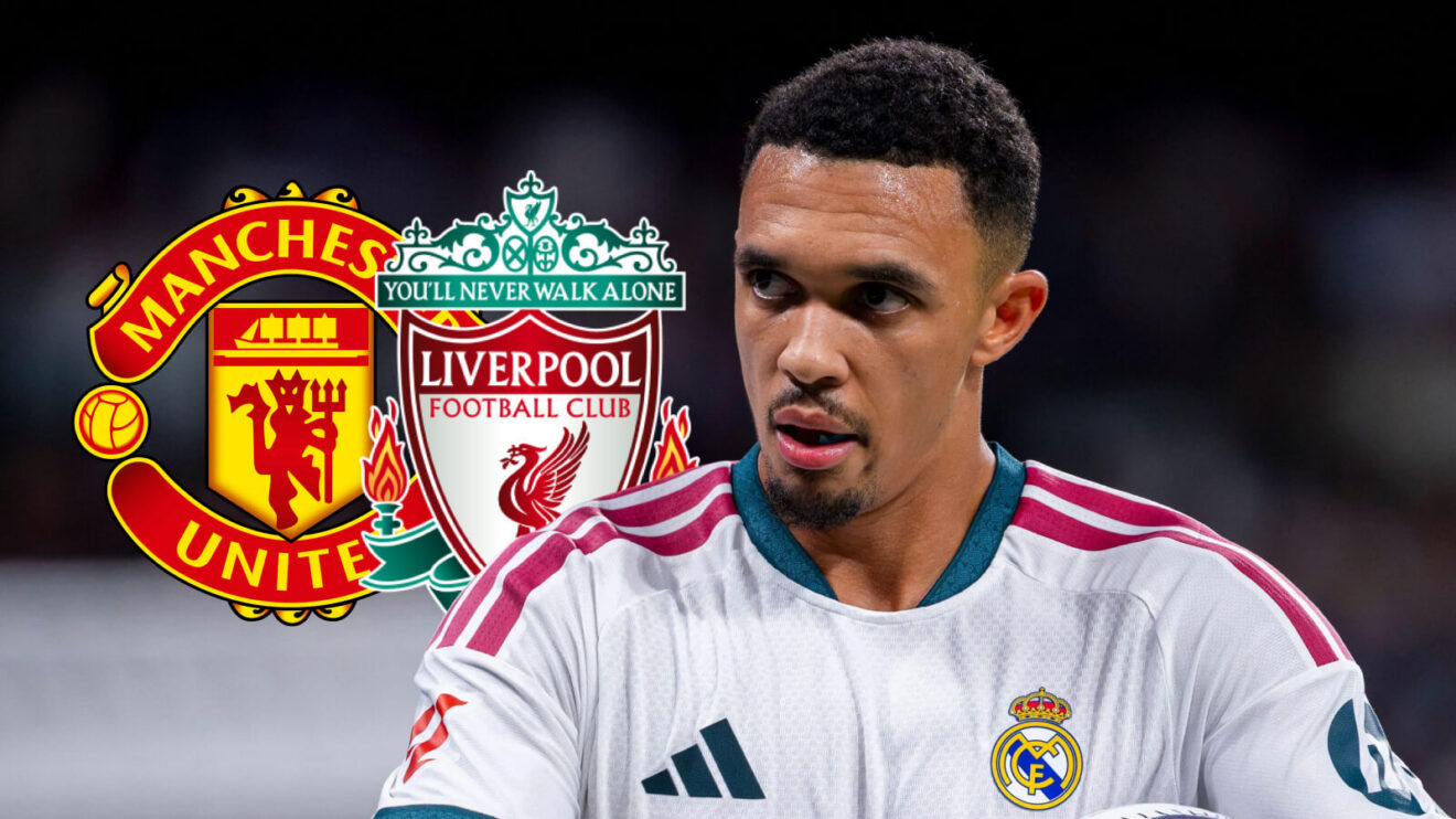 Trent Alexander-Arnold by means of Male Utd and Liverpool badges