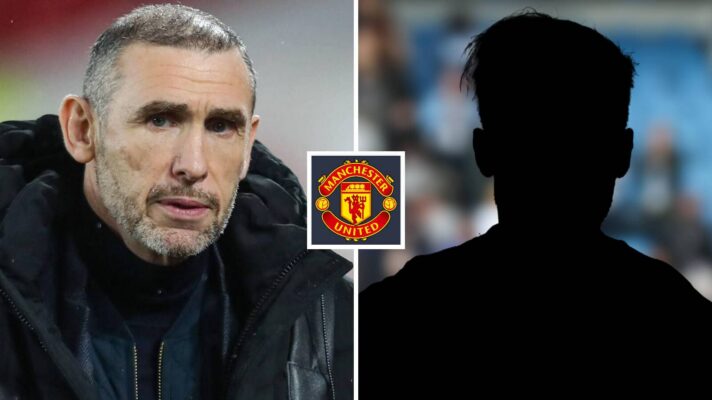 Split image of Martin Keown and a shadow, with the Manchester United badge in between - copyright F365