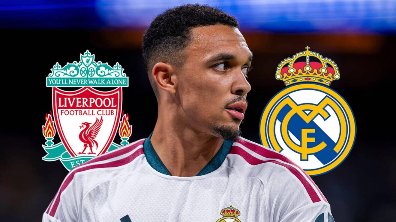 Liverpool badge, Trent Alexander-Arnold and Real Madrid badge - copyright F365