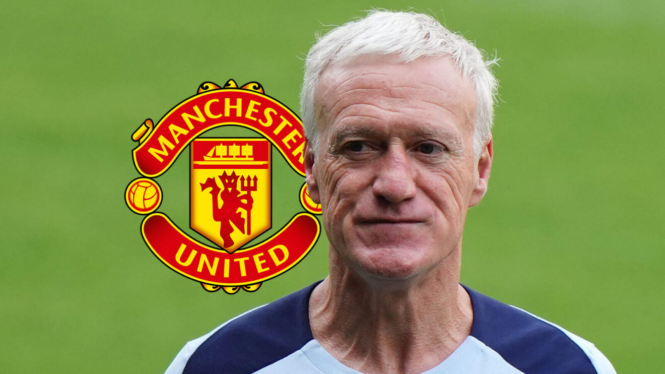 Didier Deschamps with the Man Utd badge