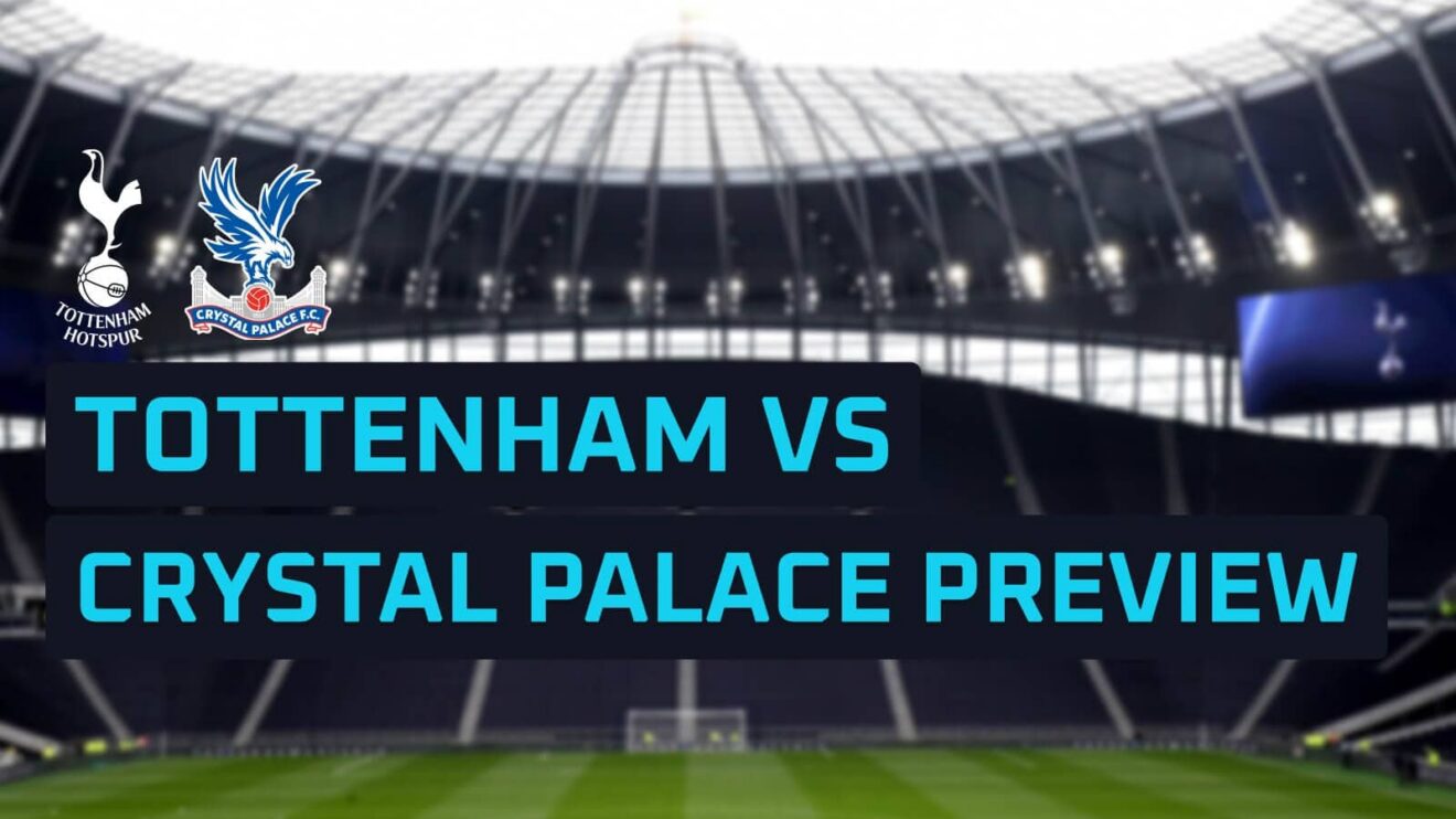 Tottenham and Crystal Palace badges on a backdrop of the Tottenham Hotspur Stadium
