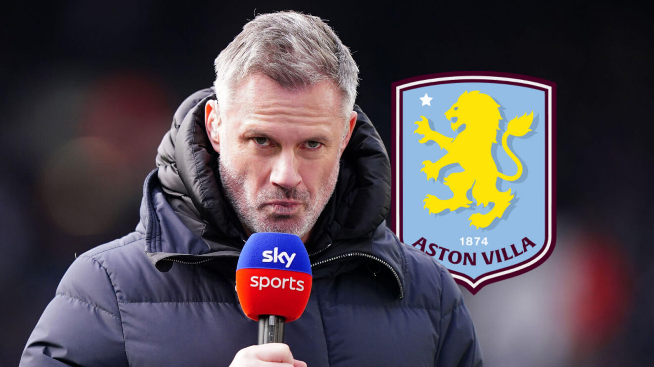 Liverpool legend Jamie Carragher with the Aston Villa badge
